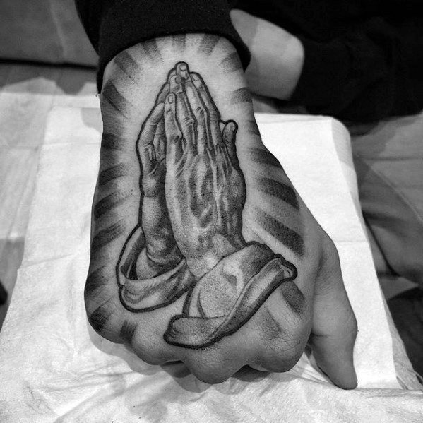 Mens Unique Praying Hands 3d Hand Tattoo