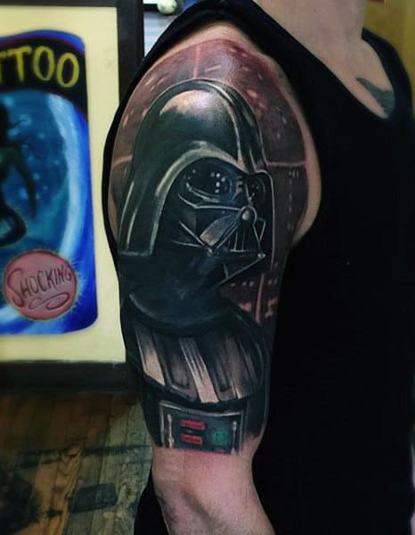 Mens Upper Arms Darth Vader Tattoo