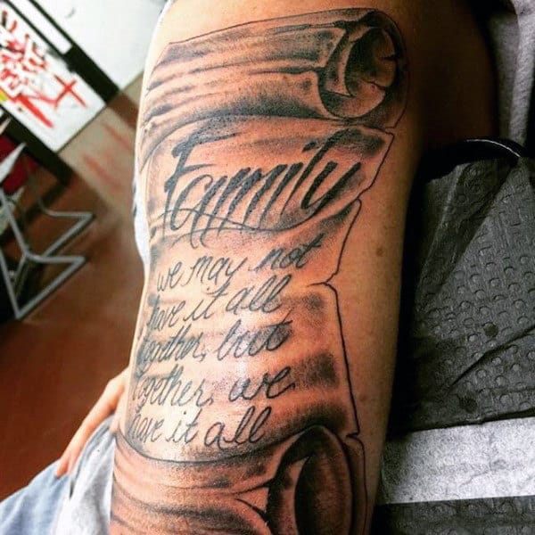 Mens Upper Arms Sentimental Lines Family Tattoo