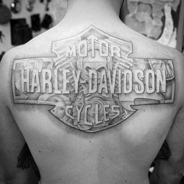 Mens Upper Back Logo Harley Davidson Tattoos Men