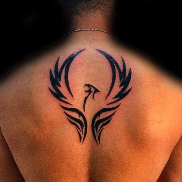 Mens Upper Back Phoenix Wings Tattoo Design