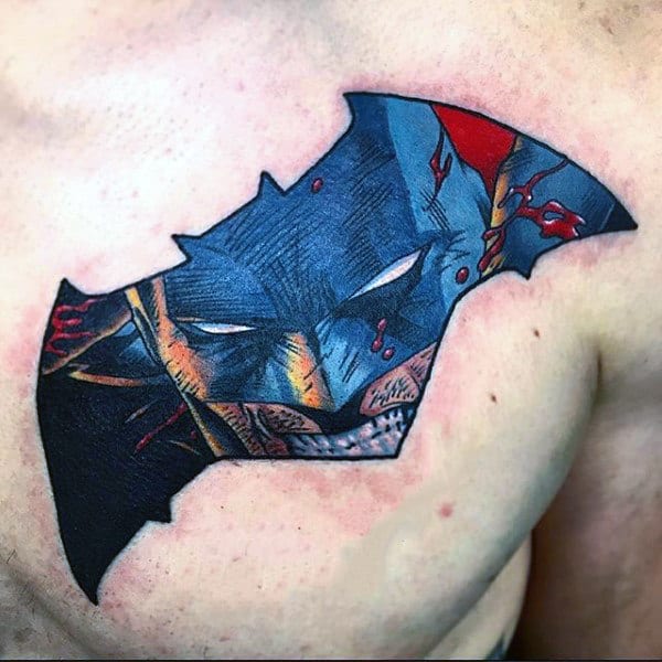 Mens Upper Chest Batman Symbol Tattoo Ideas