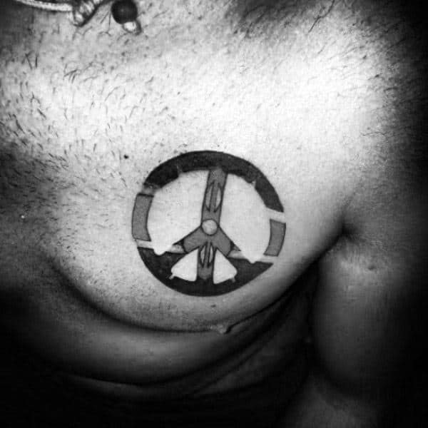 Mens Upper Chest Cool Peace Sign Tattoo