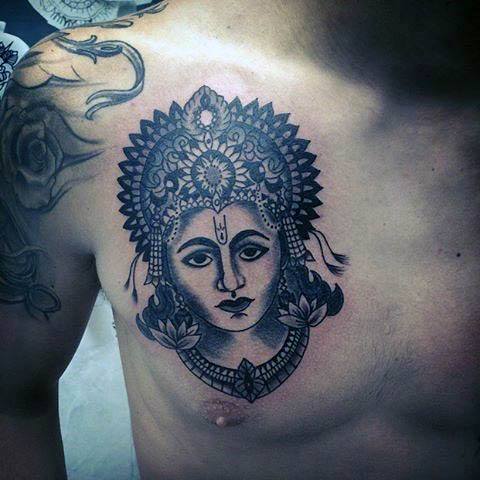 Mens Upper Chest Krishna God Tattoo Ideas