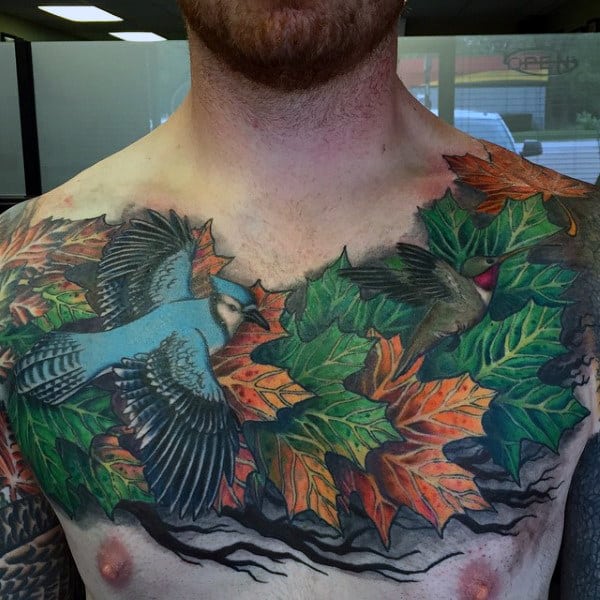 Mens Upper Chest Maple Leaf Tattoo Designs