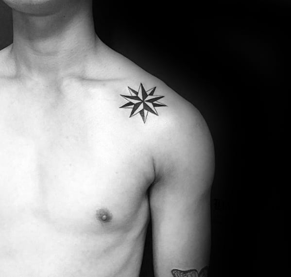 Mens Upper Shoulder Nautical Star Simple Tattoo Inspiration