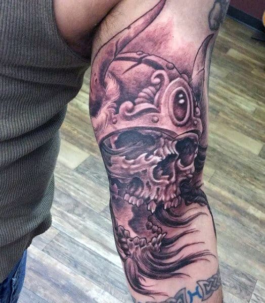 Men's Vikings Tattoo Bicep Arm Skull