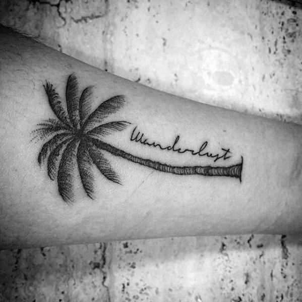 Mens Wanderlust Palm Tree Leg Tattoo
