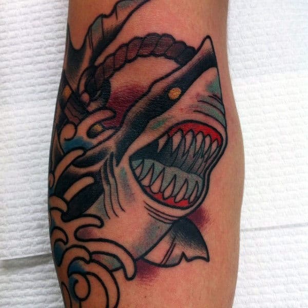 Mens Water Tattoo Designs With Old School Shark