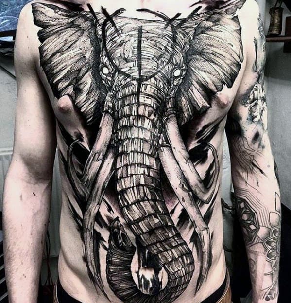 Mens Watercolor Cool Full Chest Elephant Tattoo Designs