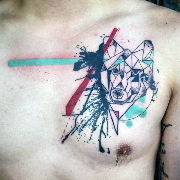mens-watercolor-geometric-wolf-chest-tattoo-with-abstract-design