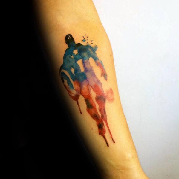 Mens Watercolor Marvel Inner Forearm Captain America Tattoos