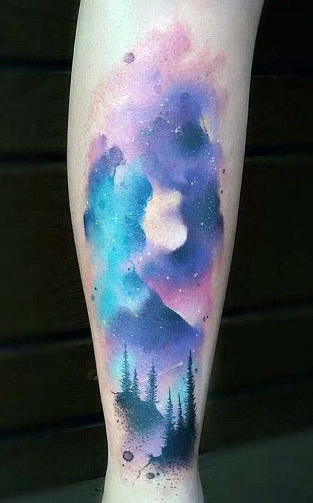 Mens Watercolor White Ink Moon Sky Tattoos On Leg