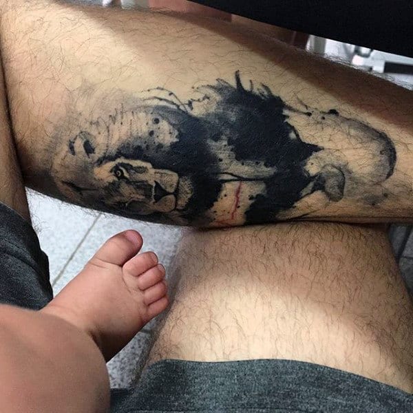 Mens Wild Animal Watercolor Tattoo On Calves