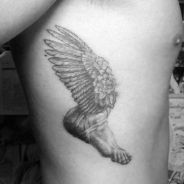 Mens Flügel Fuß Hermes Brustkorb Seite Tattoos