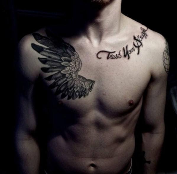 Men's Wing Tattoo Shoulder And Chest