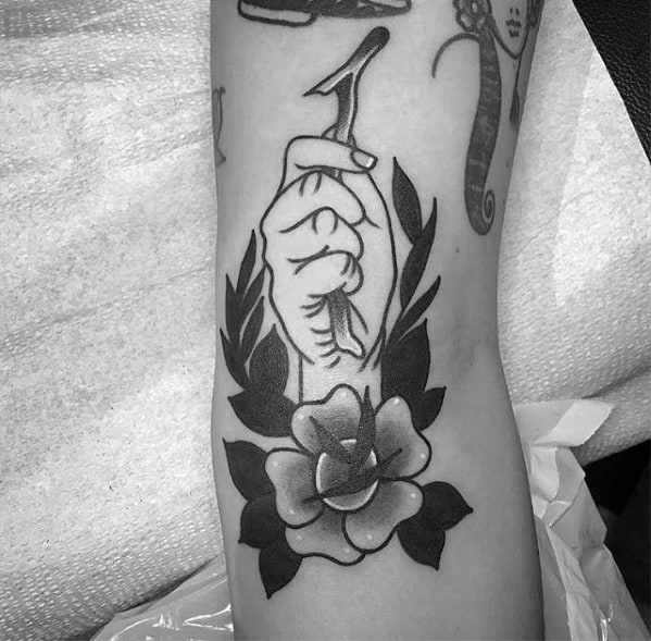 Mens Wishbone Tattoo Design Ideas On Arm With Flower