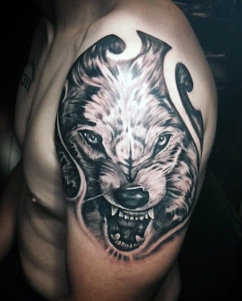 Men's Wolf Head Tattoo