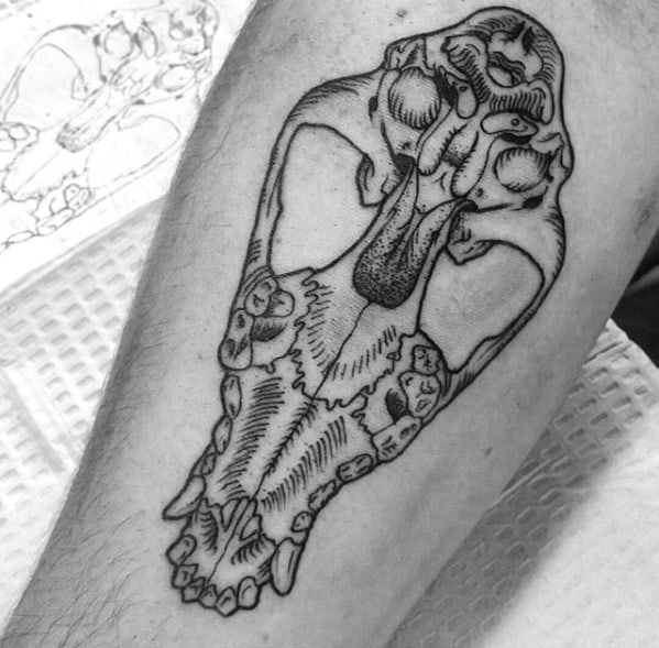 Mens Wolf Skull Animal Inner Forearm Tattoo