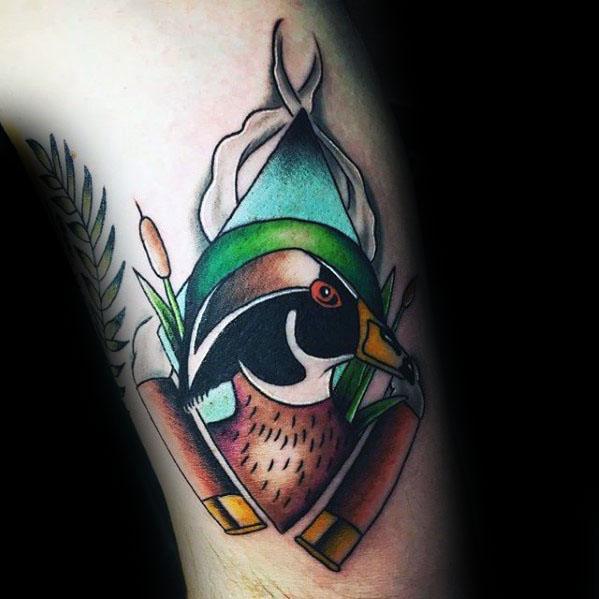 Amazing Duck Head Tattoo On Right Bicep