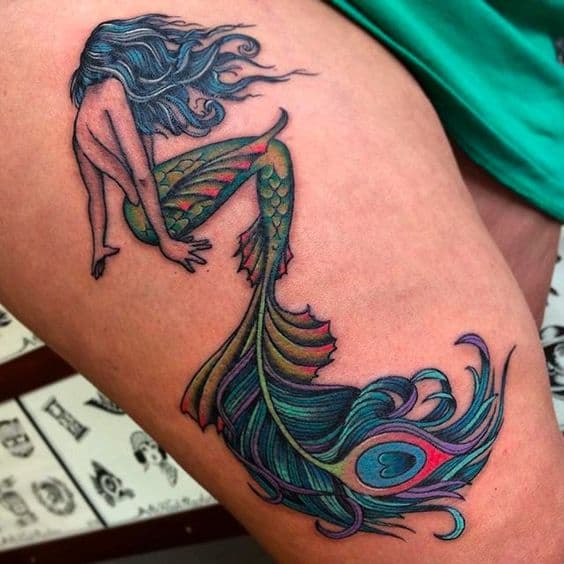 Mermaid Peacock Feather Tattoo