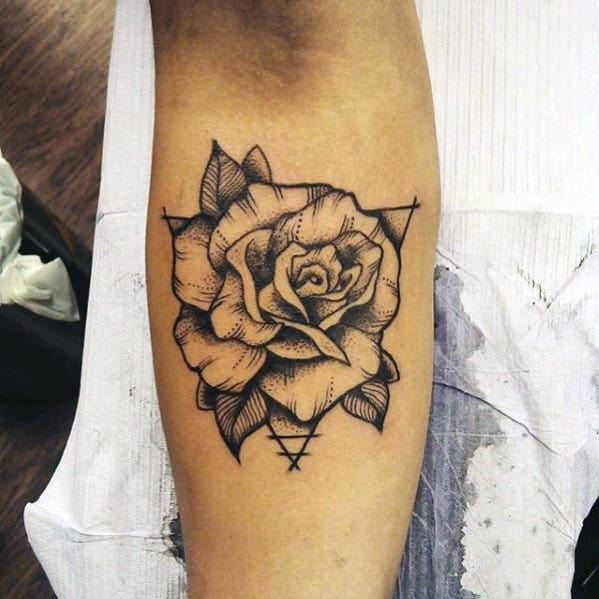 Mes Inner Forearm Geometric Rose Flower Tattoos