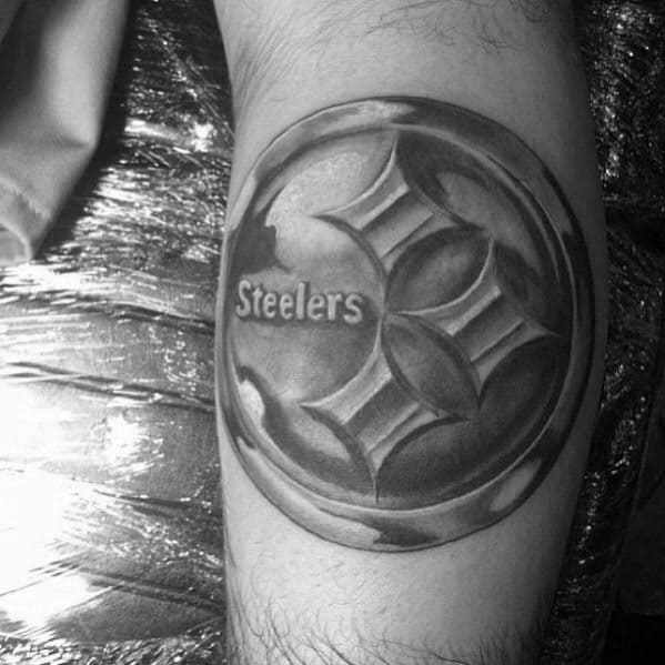 Metallic Pittsburgh Steelers Mens Leg Calf Tattoos