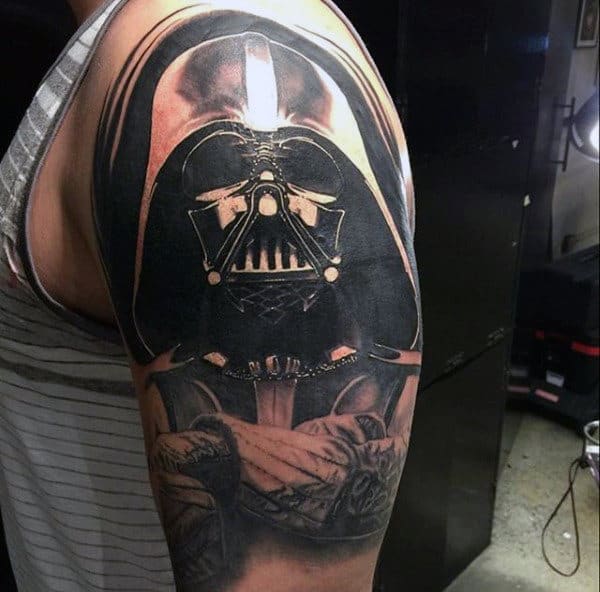 Metallic Skeletal Darth Vader Tattoo Arms