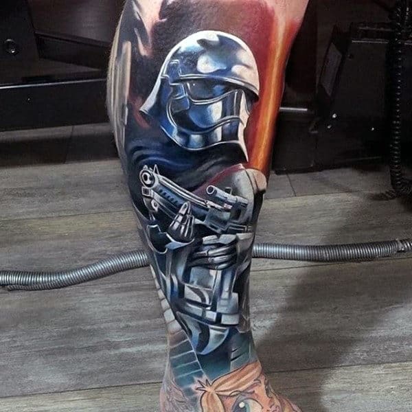 Metallic Stormtrooper Leg Sleeve Tattoos For Men