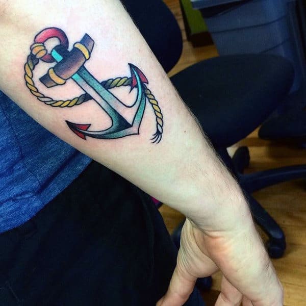 Metallic Traditional Anchor Mens Outer Forearm Tattoos