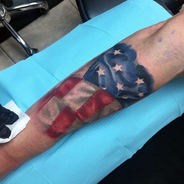 Mexican American Flag Tattoo For Guys On Forearm