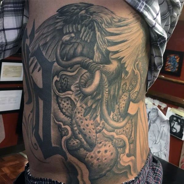 Mexican Eagle Mens Rib Cage Side Tattoos