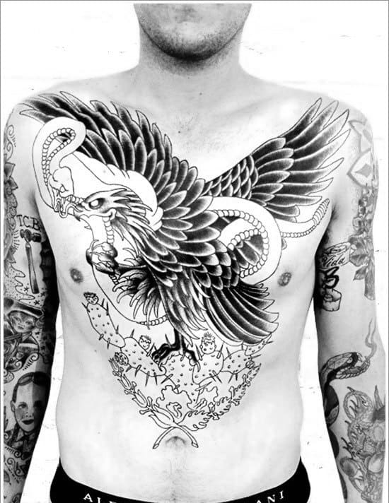 Mexican Eagle Traditional Chest Tattoos For Men