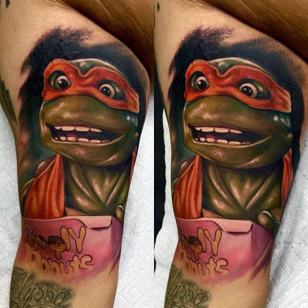 Michelangelo Guys Teenage Mutant Ninja Turtles Inner Arm Bicep Tattoos