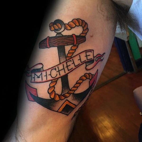 Michelle Memorial Mens Traditional Anchor Bicep Inner Arm Tattoos