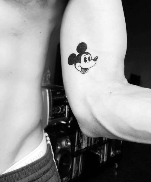 Mickey Mouse Simple Arm Small Tattoos For Guys