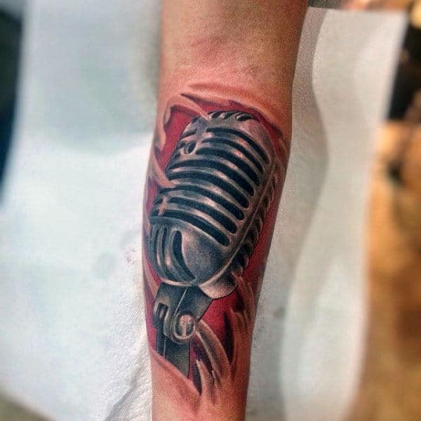 Microphone Tattoo With Red Background Tatto
