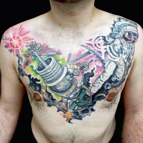 Mindblowing Cosmos Astro Tattoo On Mens Chest