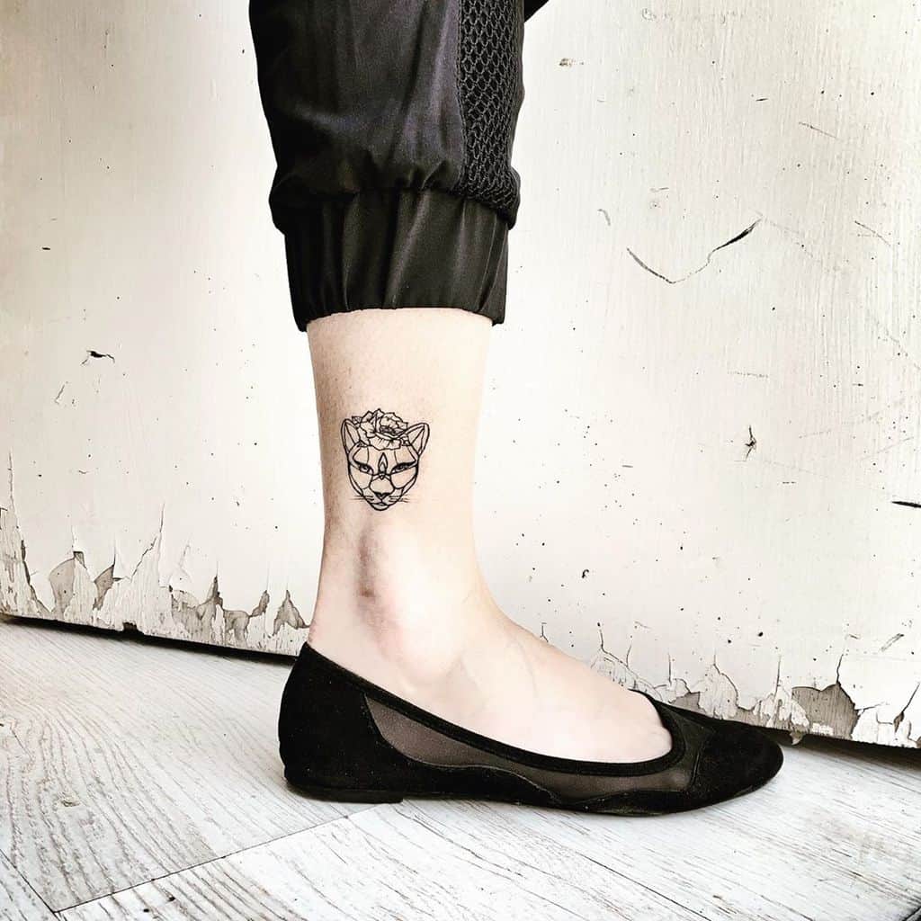 Mini Leg Line Lion Tattoo