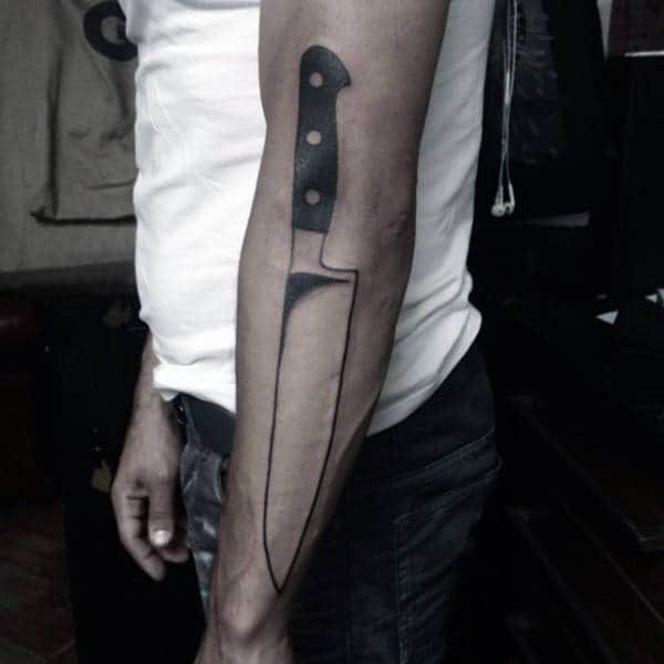 Minimalist Guys Chef Knife Outer Arm Tattoos