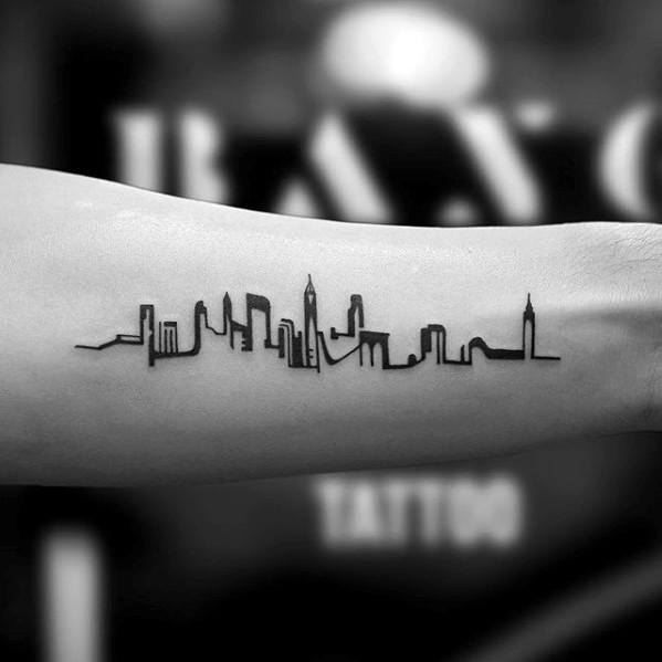 Minimalist Small City Skyline Inner Forearm Tattoos For Guys