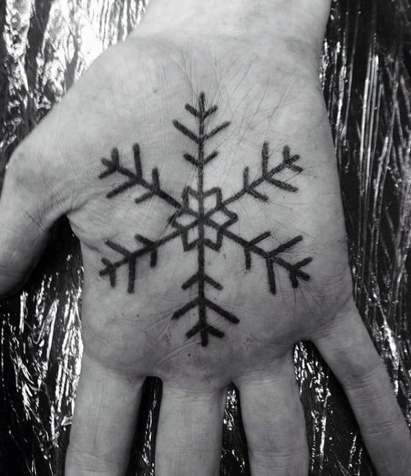 Minimalist Snowflake Hand Tattoos For Guys