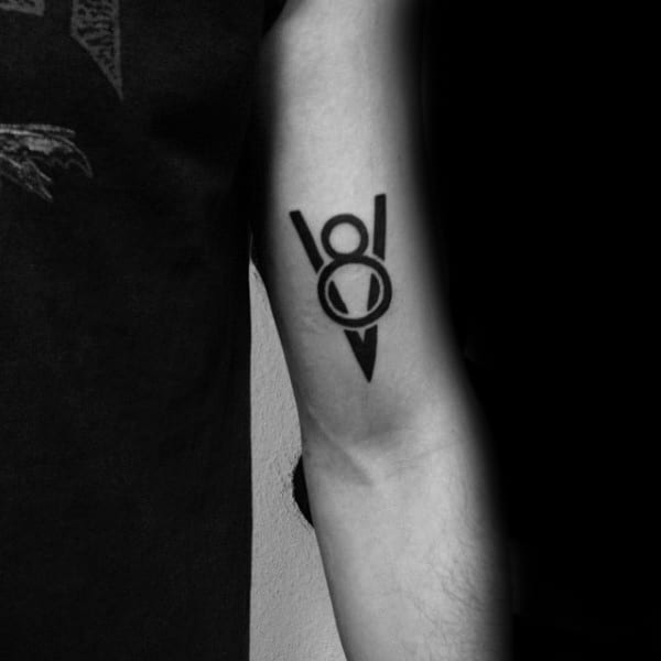 Minimalist V8 Guys Black Ink Upper Arm Tattoo Design Ideas