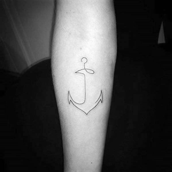 minimalistic black ink outline anchor mens small inner forearm tattoo