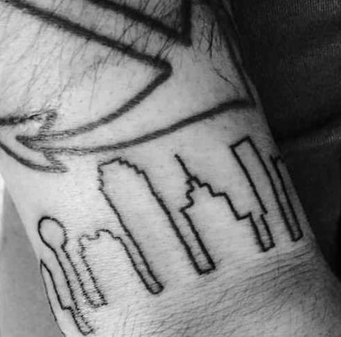 Minimalistic Wrist Outline Dallas Skyline Tattoo Ideas For Males