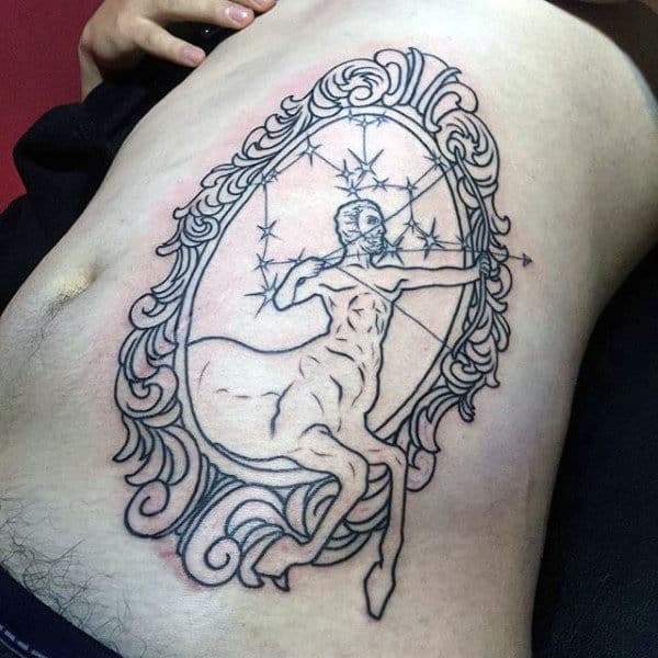 Mirror Sagittarius With Constellation Tattoo On Mans Rib Cage Side