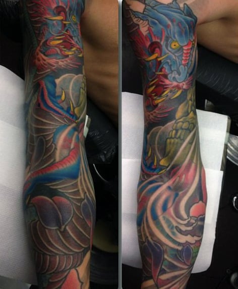 Mixed Colors Dragon Tattoo Male Full Sleeves