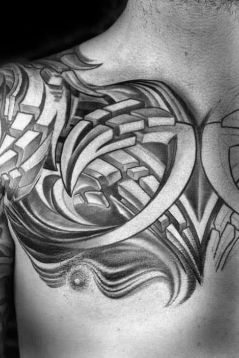 Modern 3d Tribal Guys Chest Tattoo Design Ideas