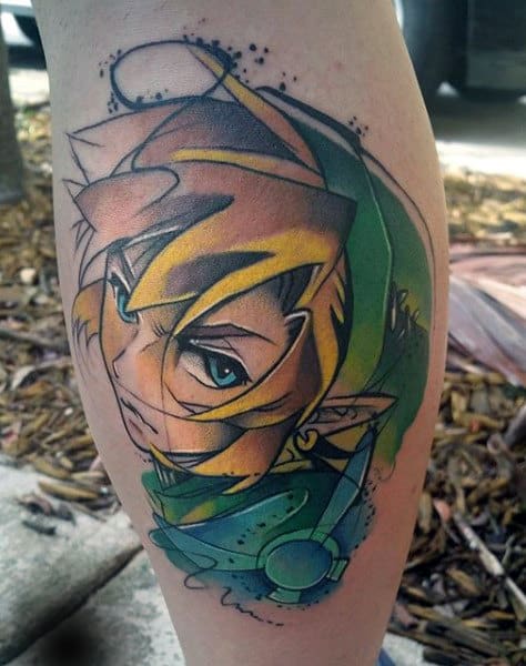 Modern Artistic Zelda Tattoos For Guys On Leg Calf