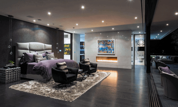 Modern Awesome Bedroom Ideas With Marble Fireplace And Hardwood Flooring